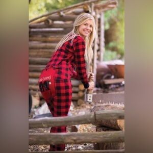 Lazy One Onesie Bear cheeks Buffalo plaid onesie with bum flap XL